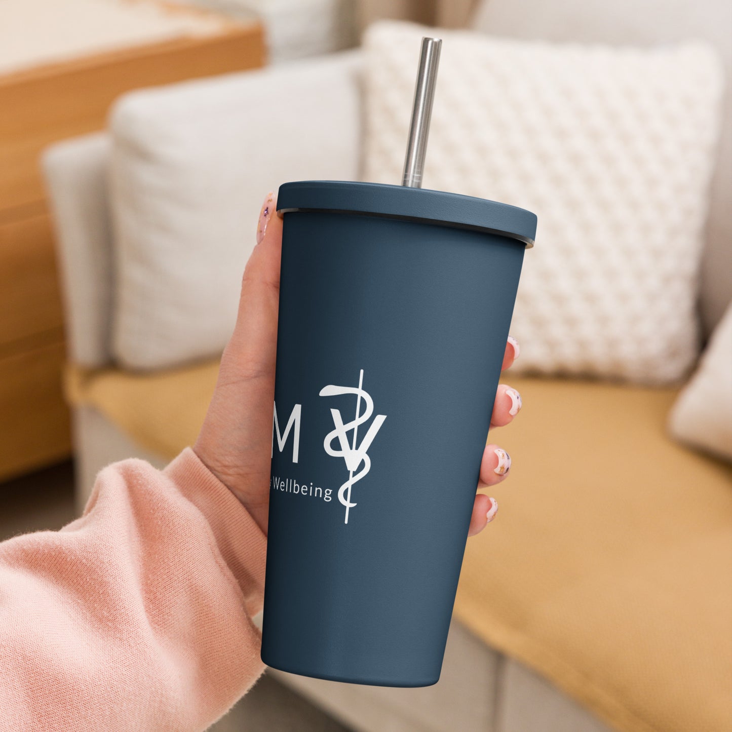 Insulated tumbler with a straw