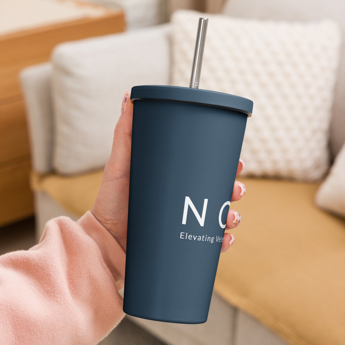 Insulated tumbler with a straw